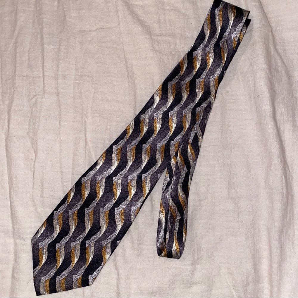 Pierre Cardin 100% Silk Blue and Gold Wave Pattern Tie